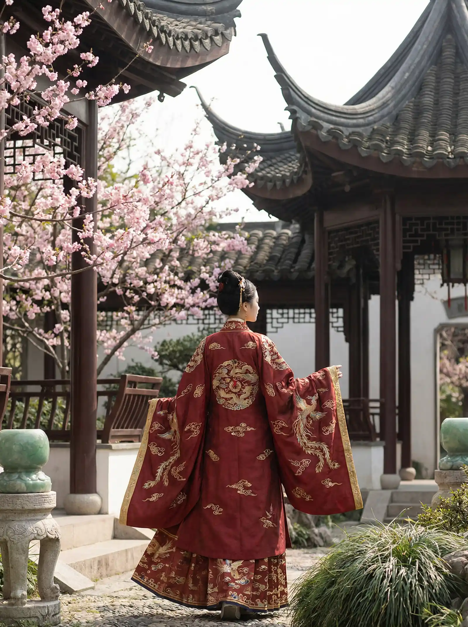 情趣视频 明制汉服红色凤凰刺绣